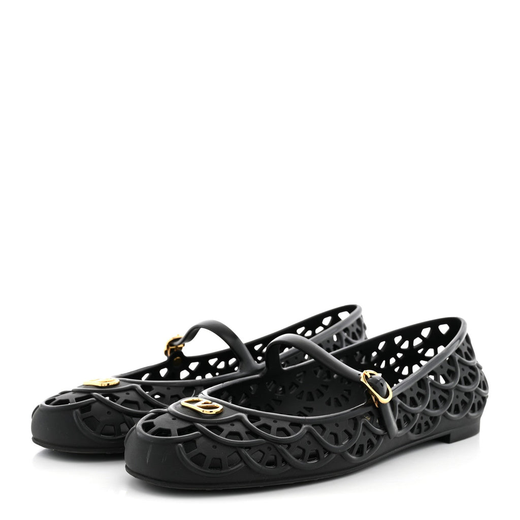 Scalloped Rubber VLogo Ondette Ballerina Flats 41 Black