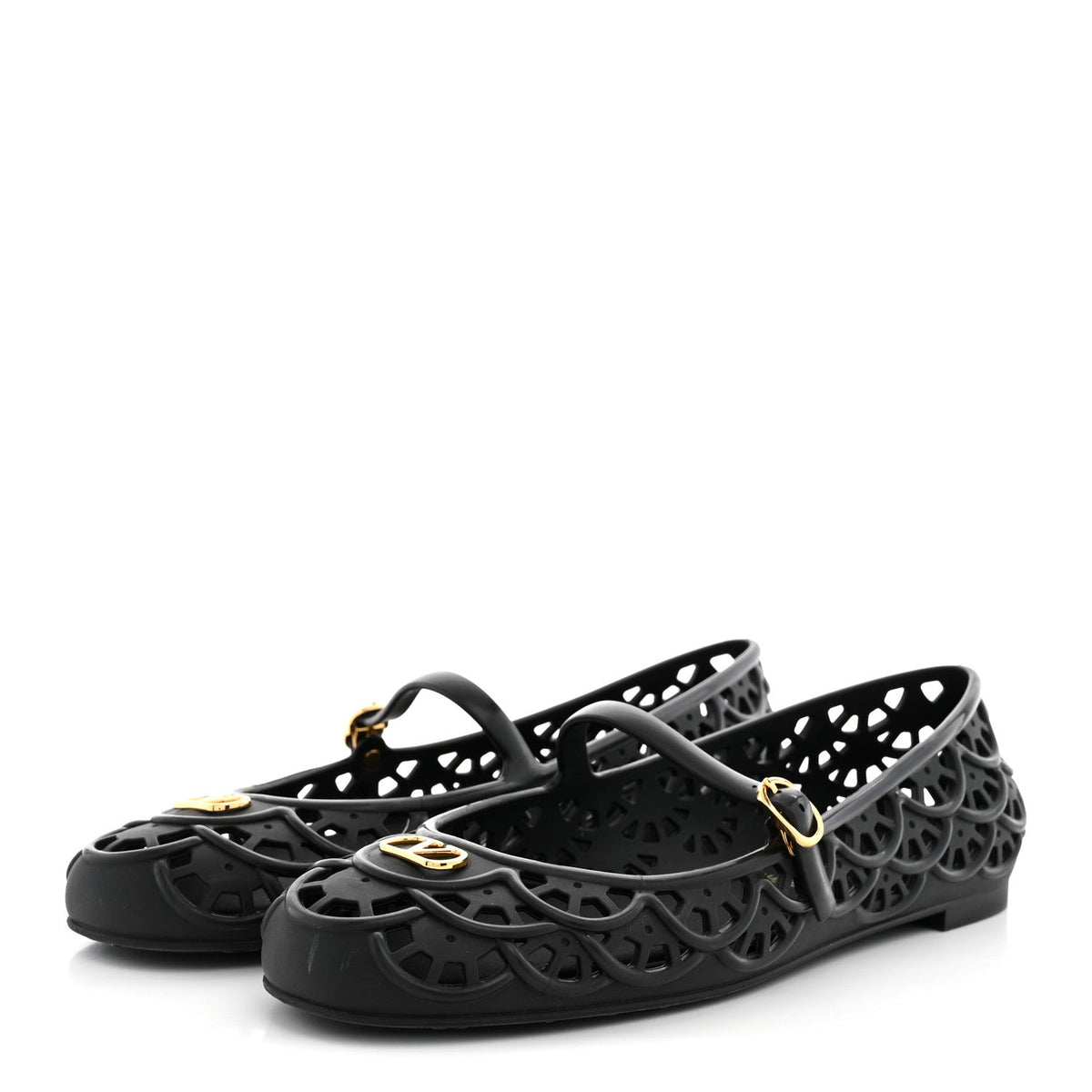 Scalloped Rubber VLogo Ondette Ballerina Flats 41 Black