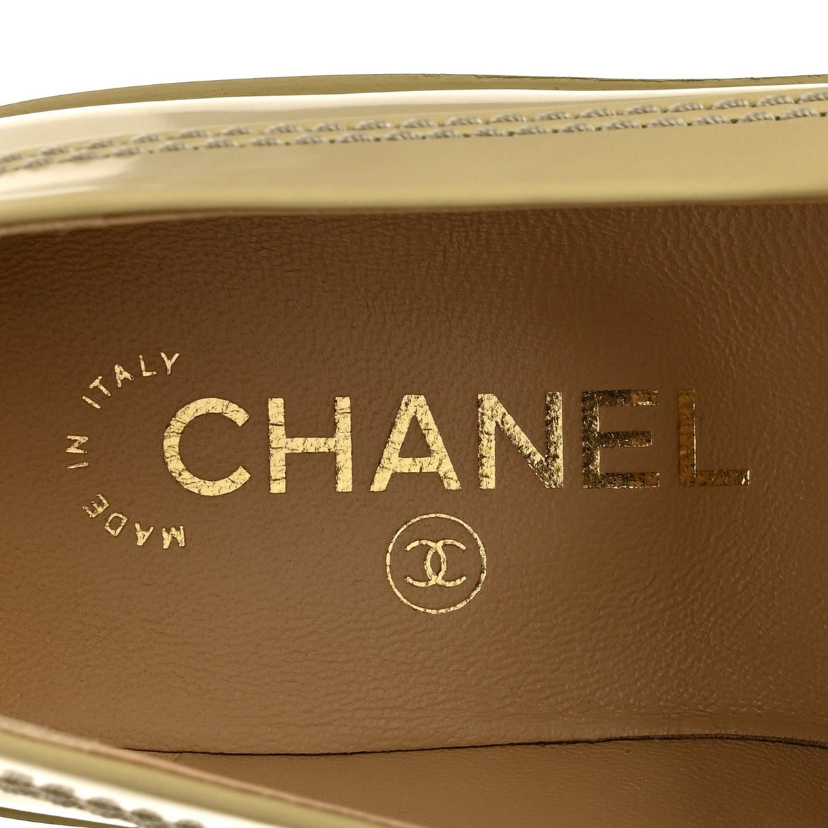 Shiny Calfskin Logo Loafers 37.5 Beige