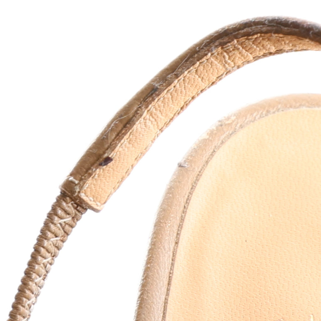 Lambskin Patent Calfskin Quilted Cap Toe CC Slingback Pumps 38.5 Beige Black