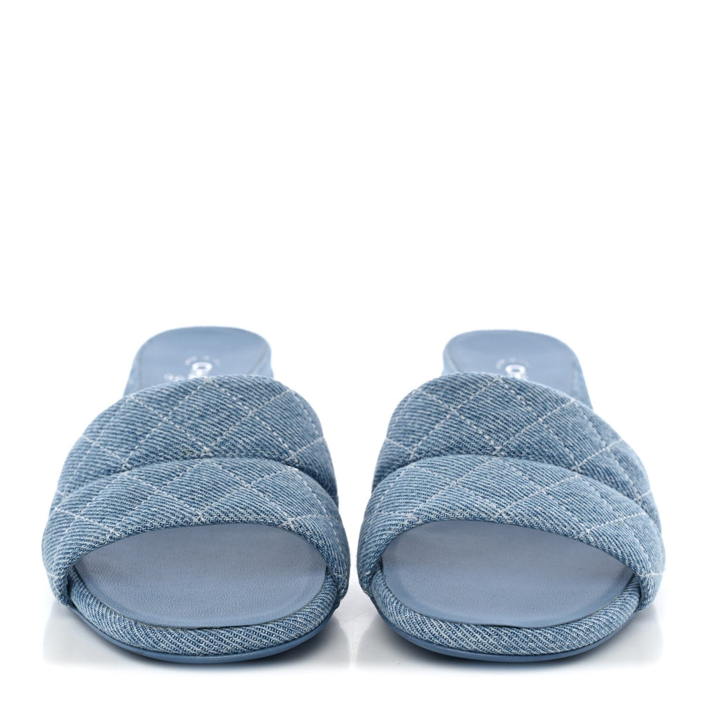 Denim Quilted Mules 38 Blue