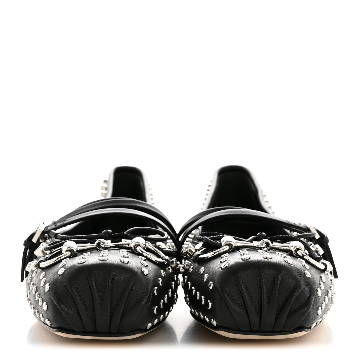 Nappa Carmaque Studded Horsebit Ballet Flats 39.5 Black