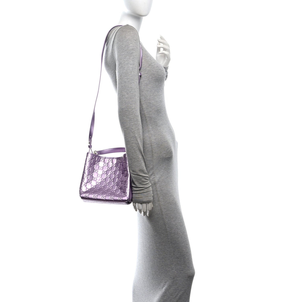 Patent GG Guccissima Emblem Small Bucket Bag Purple
