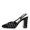 Glittered Wool Tweed Lambskin Cap Toe CC Slingback Pumps 40 Black White Gold