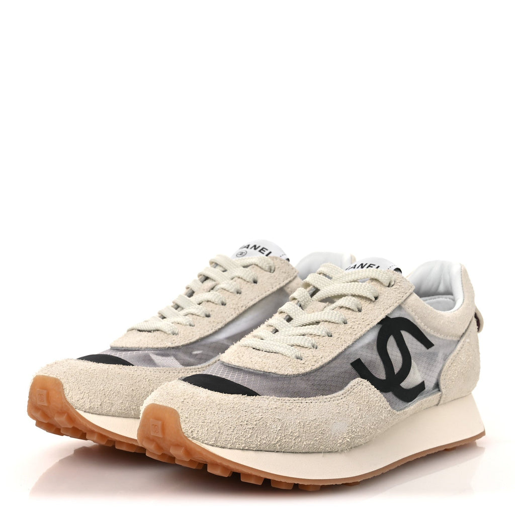 Suede Mesh Womens CC Sneakers 37.5 White Black