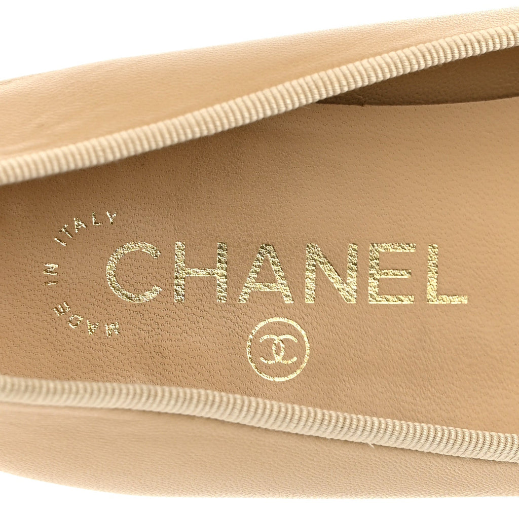 Lambskin Cap Toe CC Ballerina Flats 36 Beige Black