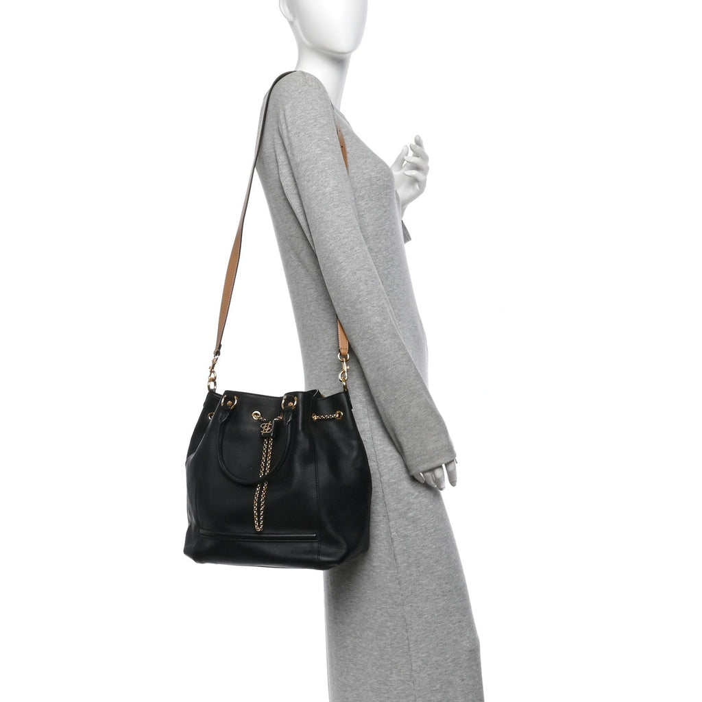Vitello Grace King Karligraphy Chain Bucket Bag  Black Bisquit