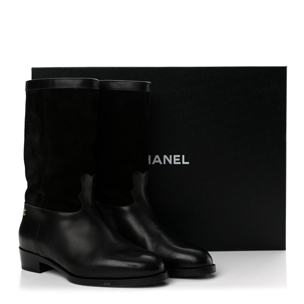 Suede Calfskin CC Short Boots 38 Black