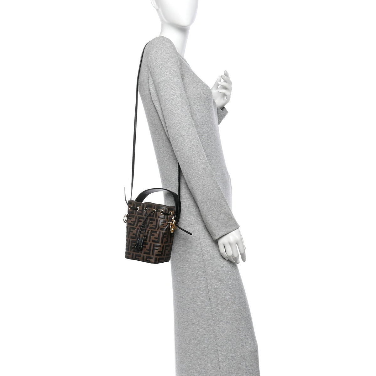Vitello Liberty F is Fendi Bi-Color FF 1974 Embossed Mini Mon Tresor Bucket Bag Maya Black