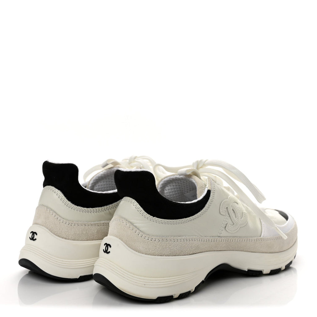 Calfskin Suede CC Womens Sneakers 36.5 White Black