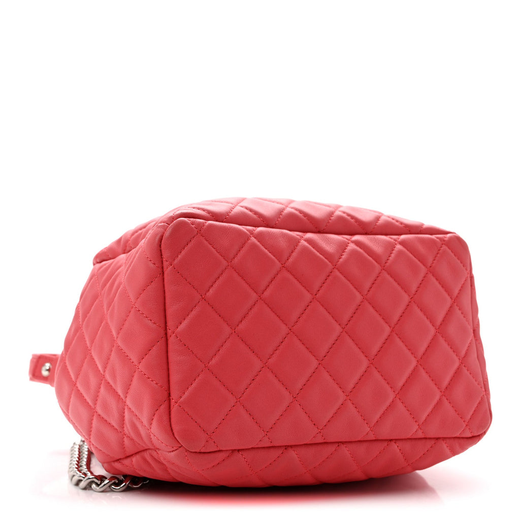 Lambskin Quilted Small CC Chain Drawstring Bucket Bag Pink