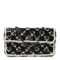 Tweed Patent Quilted Rectangular Flap Black White