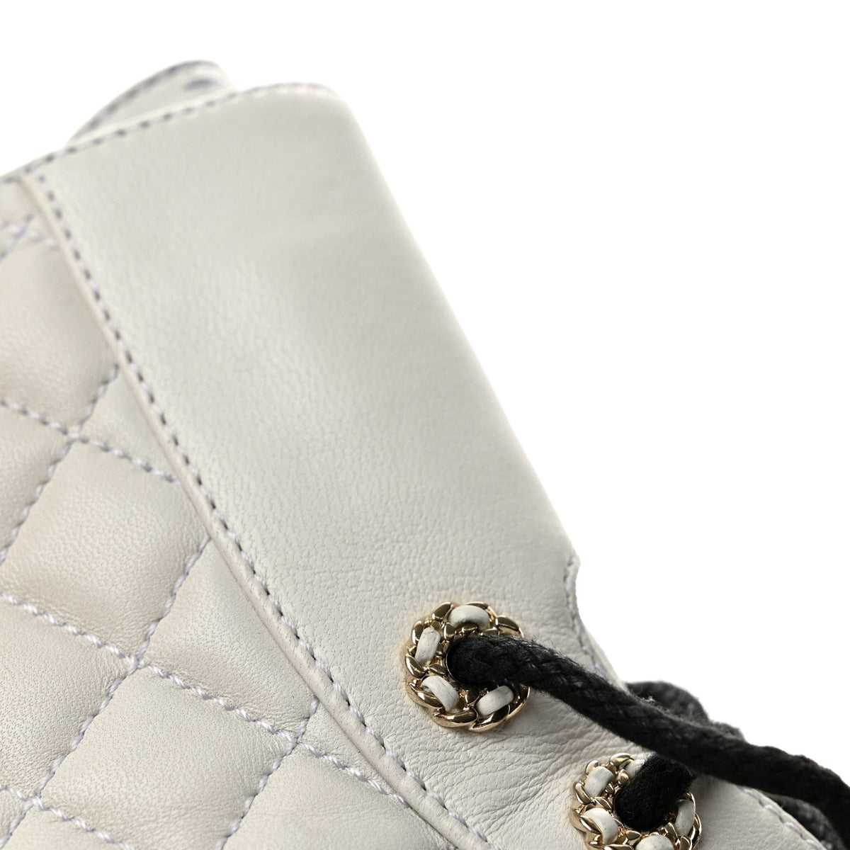 Shiny Lambskin Quilted Lace Up Combat Boots 38 White Black