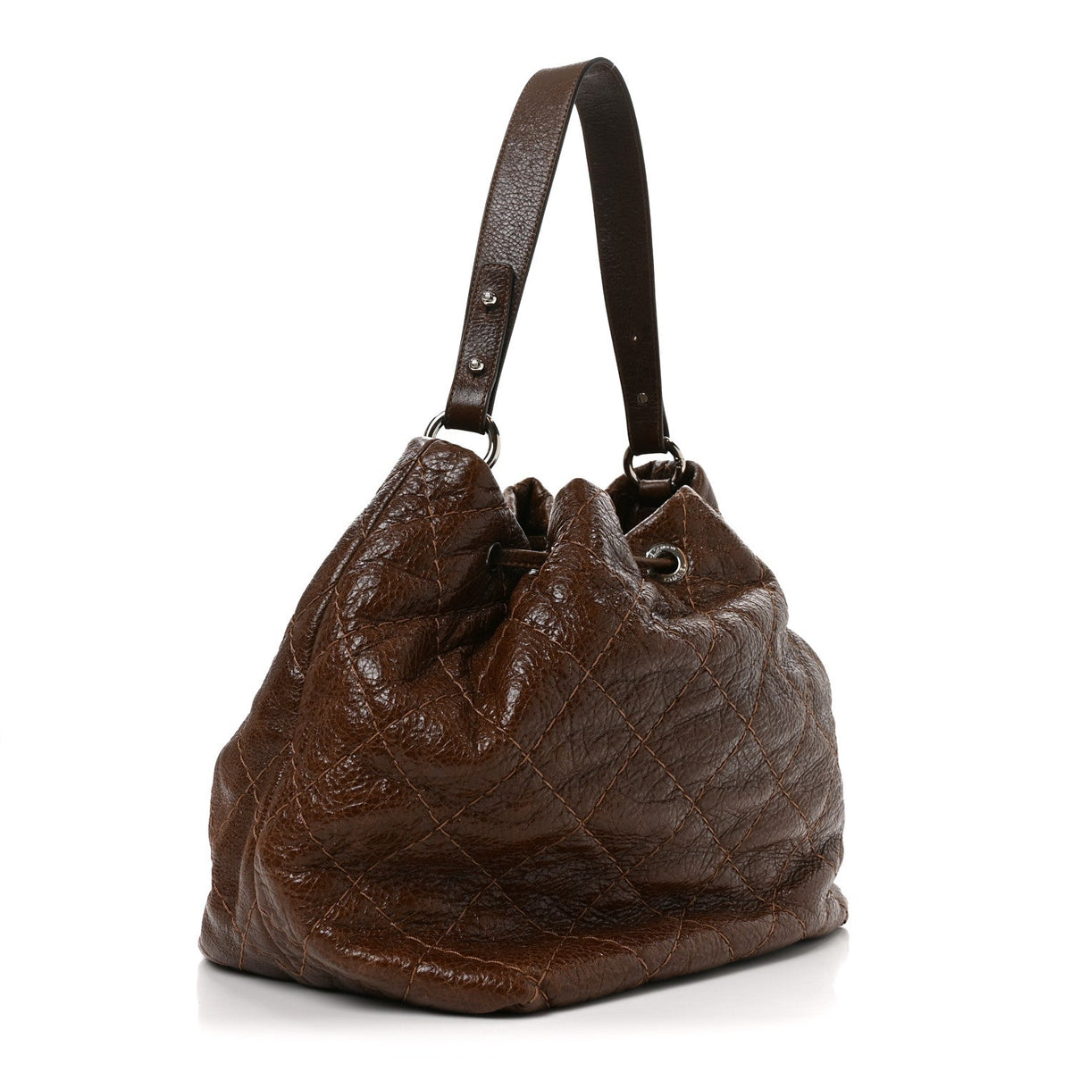Glazed Calfskin On The Road Drawstring Tote Brown