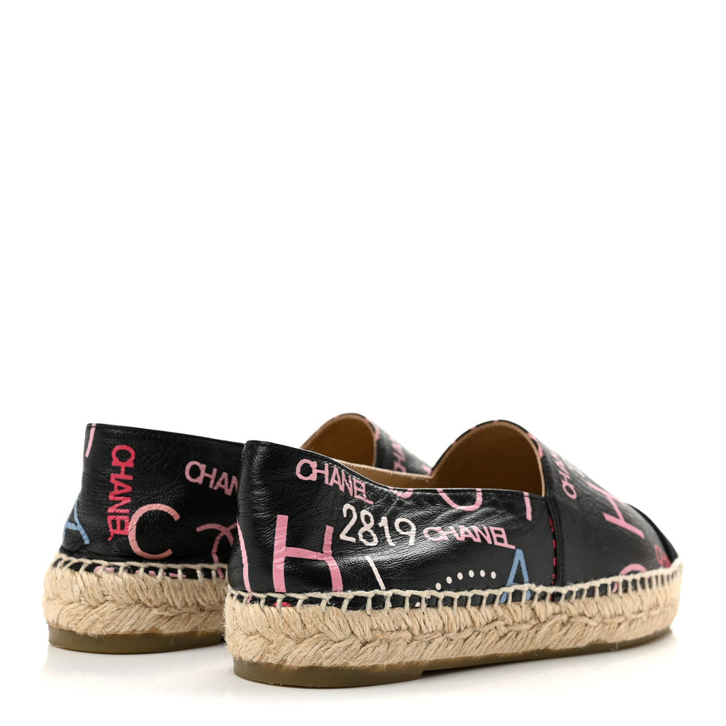 Lambskin Grosgrain Printed Espadrilles 36 Multicolor Black