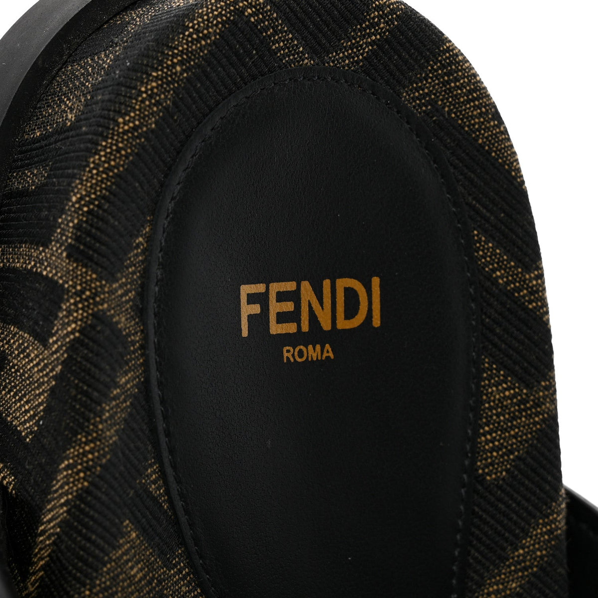 Fabric Jacquard Nappa FF Womens Fendi Feel Buckled Slide Sandals 37 Tobacco Black