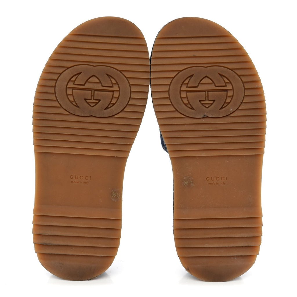 New Denim GG Monogram Angelina Platform 55mm Slide Sandals 36.5 Blue Tea