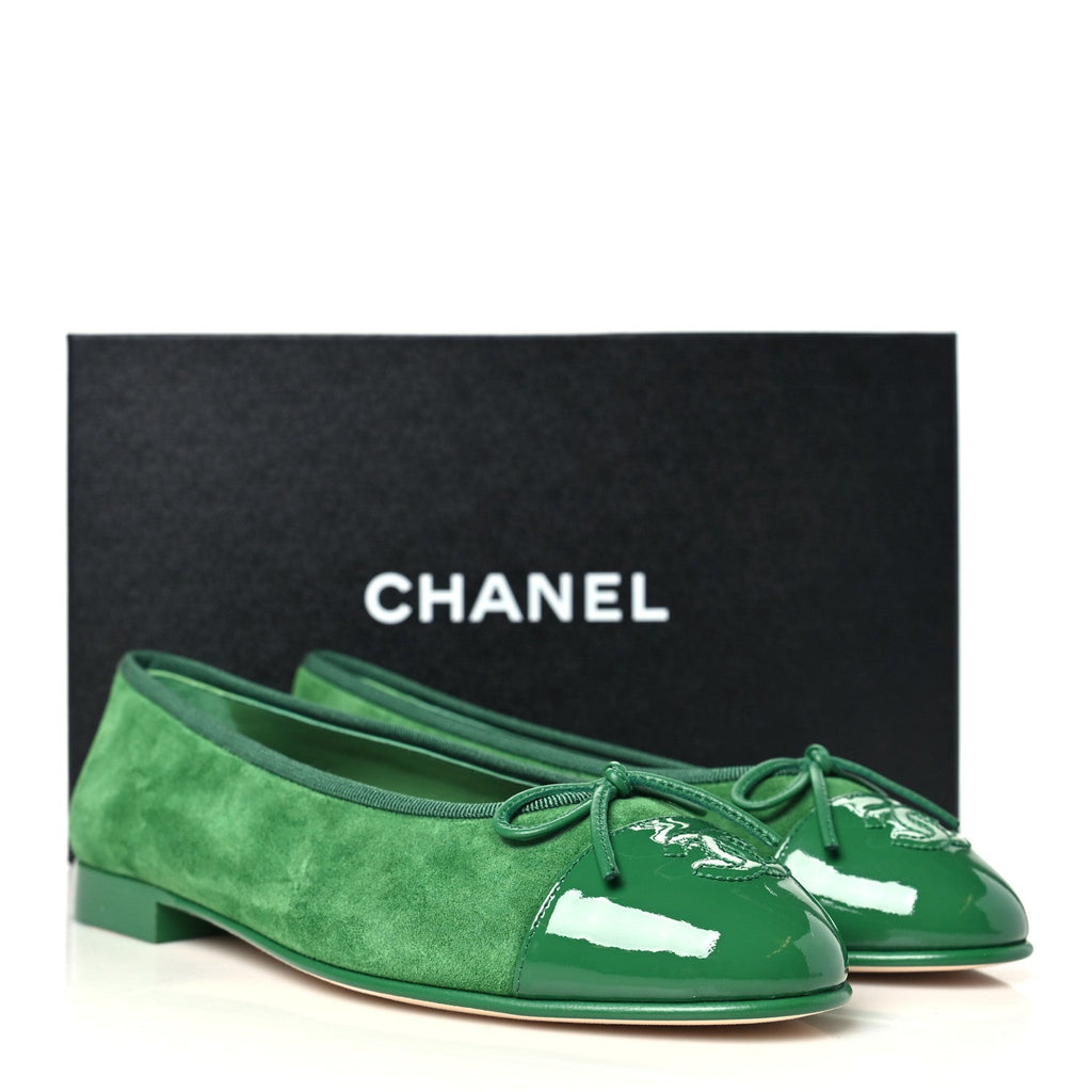 Suede Patent Cap Toe CC Ballerina Flats 37.5 Green