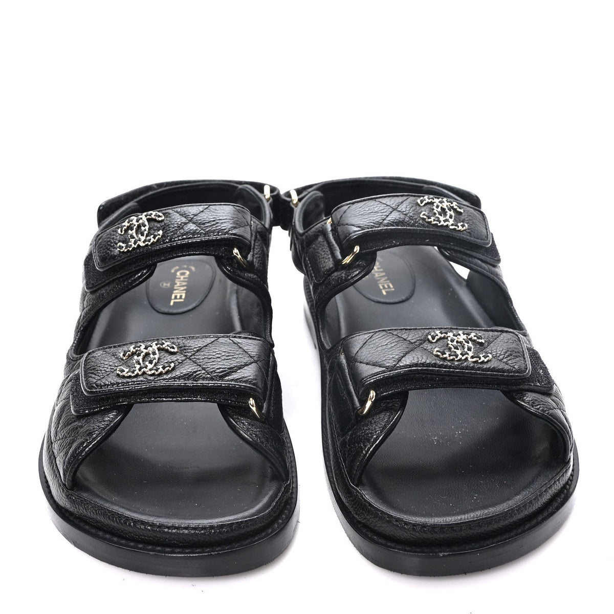 Grained Calfskin Velcro Dad Sandals 37 Black