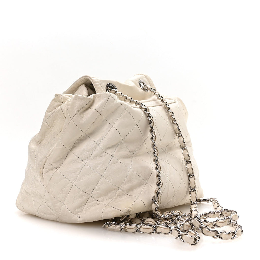 Lambskin Quilted Beijing Backpack Bag White