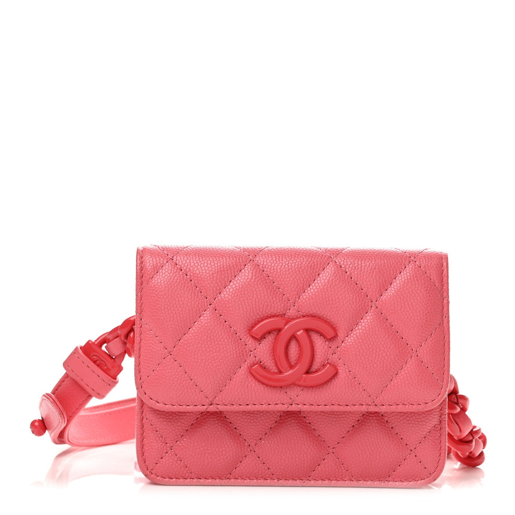Caviar Quilted My Everything Belt Flap Card Holder Pink