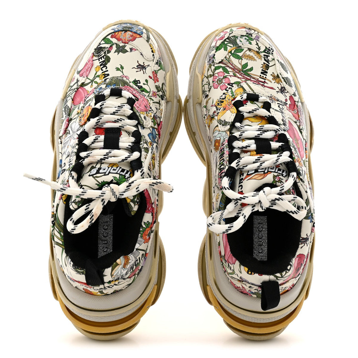 X GUCCI Fabric Allover Logo Flora Print Womens Triple S Sneakers 37 Multicolor White
