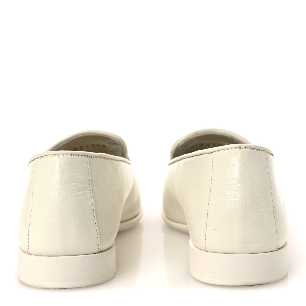 Shiny Calfskin Pearl CC Mocassin Loafers 36 White