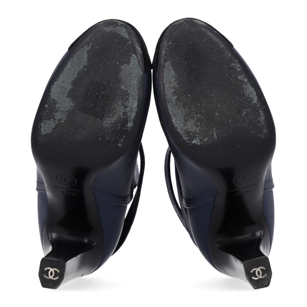 Calfskin Suede Cap Toe CC Short Boots 38.5 Navy Black