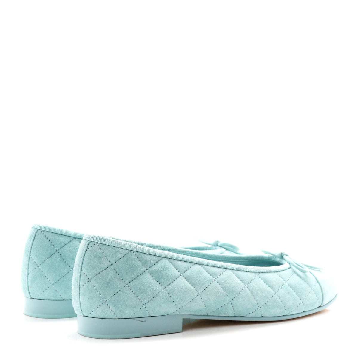 Suede Calfskin Quilted Cap Toe CC Ballerina Flats 38 Light Blue