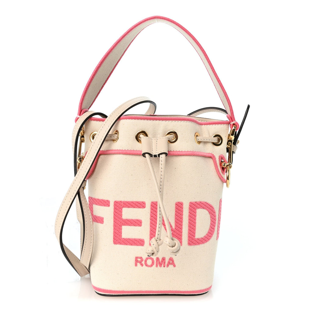 Canvas Vitello Grace F is Fendi Logo Embroidered Mini Mon Tresor Bucket Bag Grezzo Pink