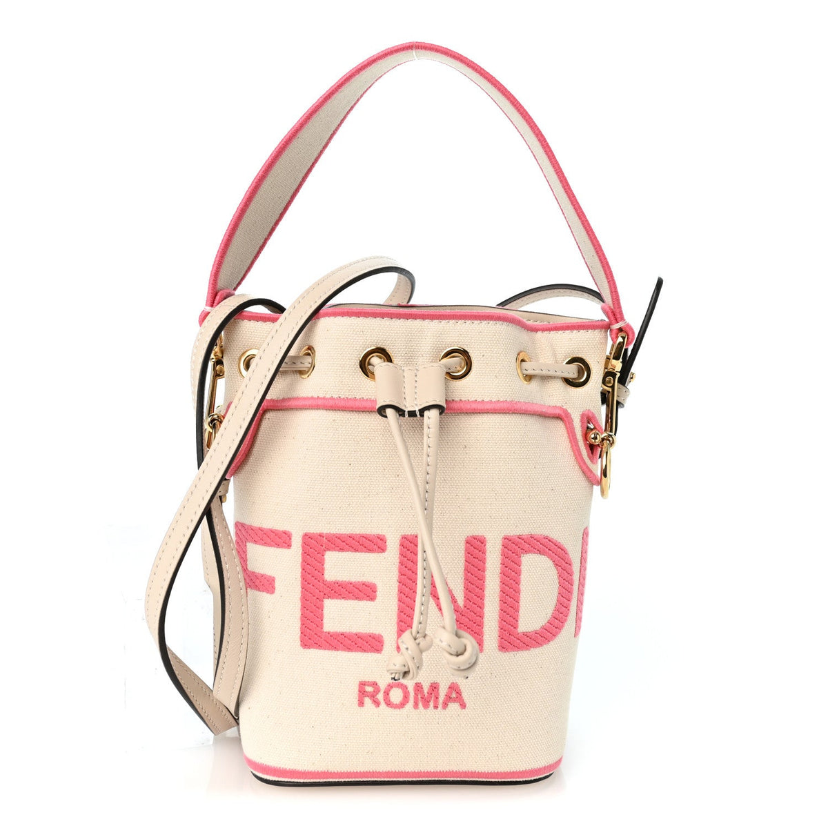 Canvas Vitello Grace F is Fendi Logo Embroidered Mini Mon Tresor Bucket Bag Grezzo Pink