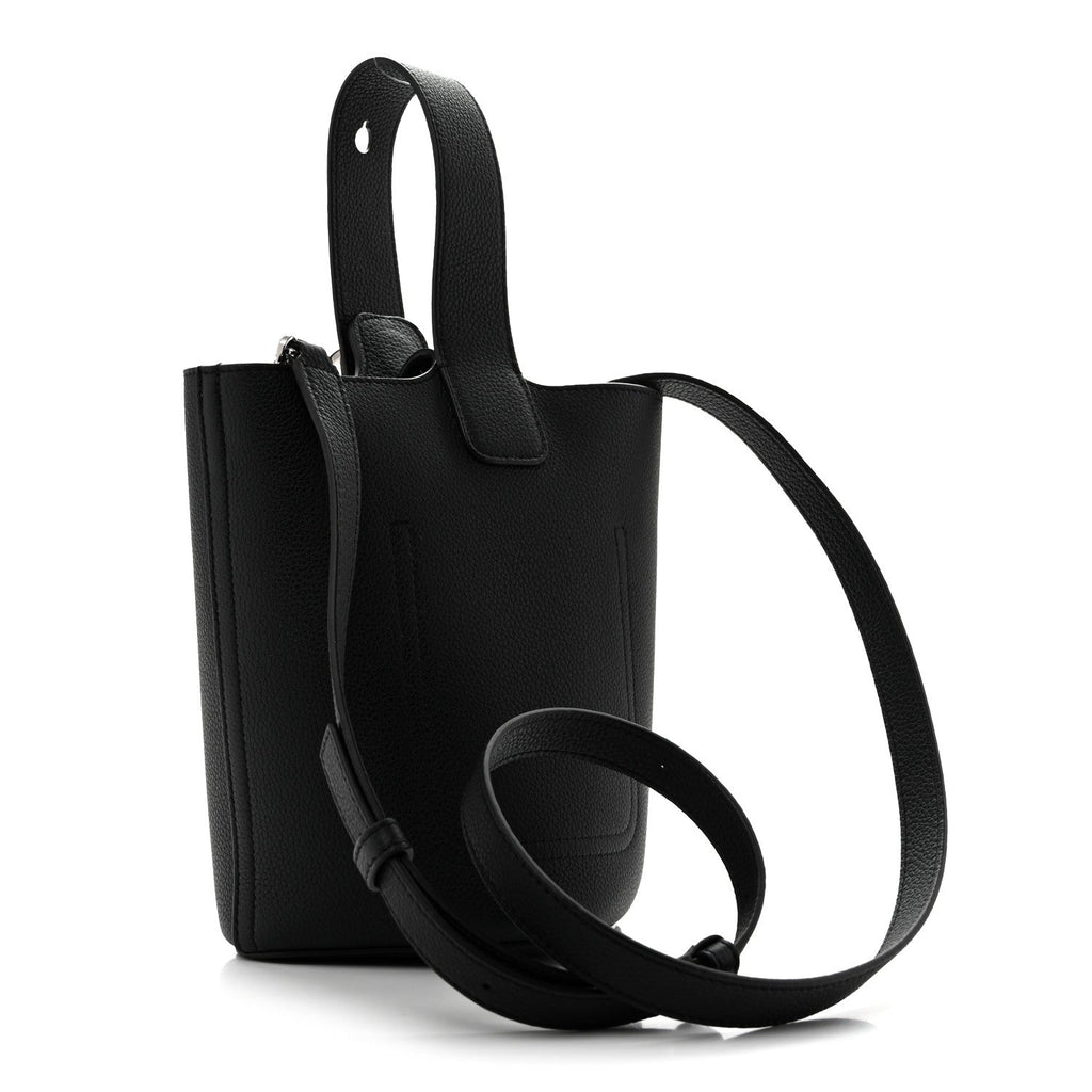 Soft Grained Calfskin Mini Pebble Bucket Bag Black