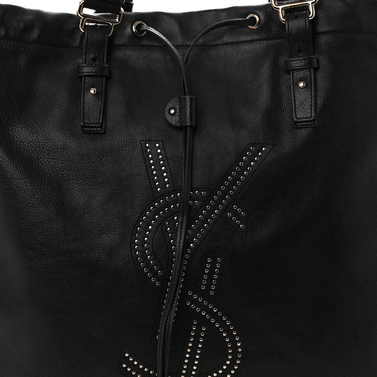 Calfskin Studded Drawstring Tote Black