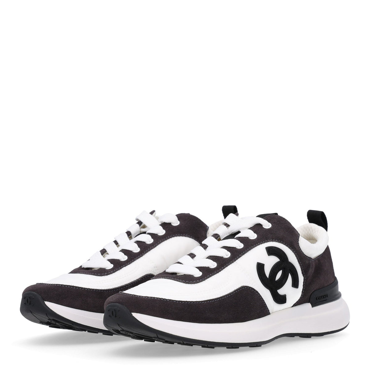 Calfskin Mesh Lycra Suede Womens Logo Sneakers 37.5 White Black