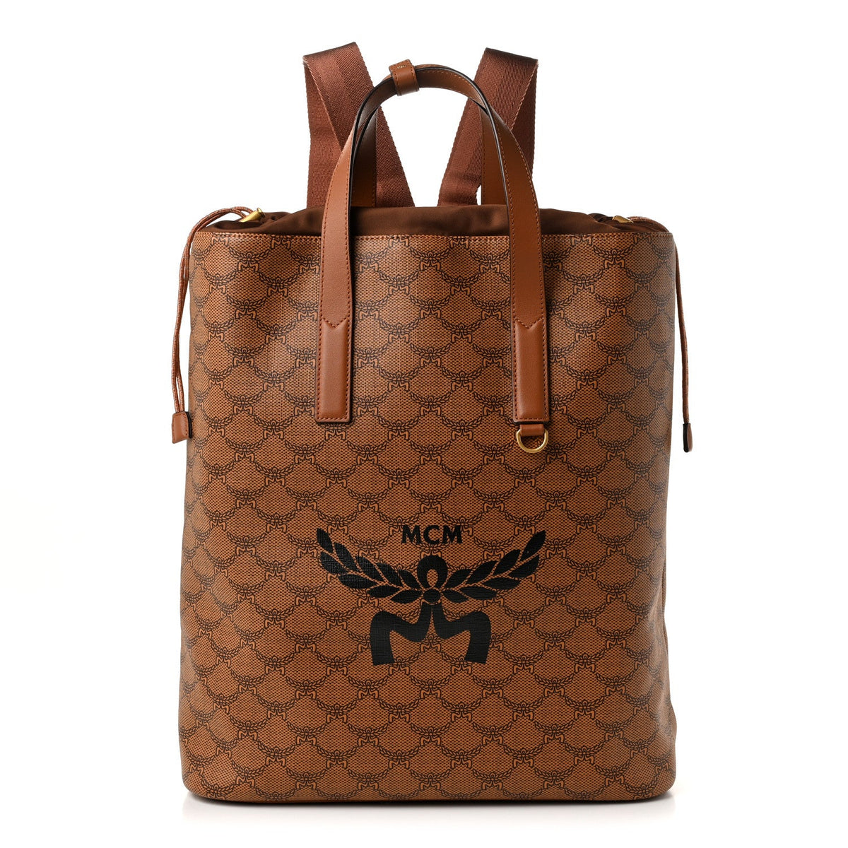 Lauretos Calfskin Medium Himmel Drawstring Backpack Cognac