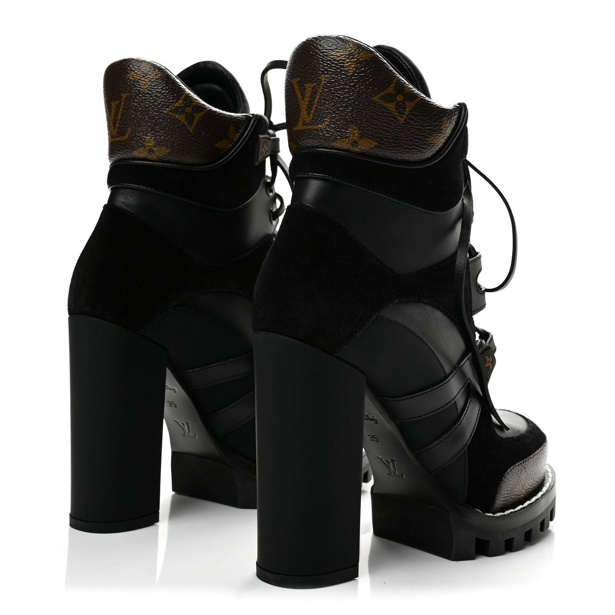 Suede Calfskin Monogram Star Trail Ankle Boots 35 Black