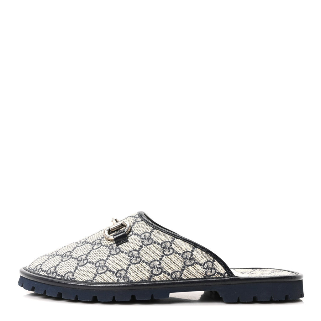 GG Supreme Monogram Granada Kid Mens Horsebit Lug Sole Mules 8.5 Beige Blue