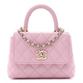 Caviar Quilted Coco Handle Clutch With Chain Pink