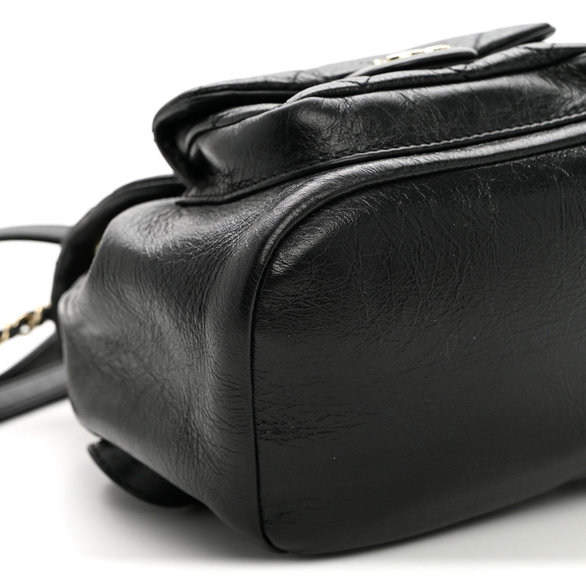 Glazed Aged Calfskin Quilted Small Duma Drawstring Backpack Black