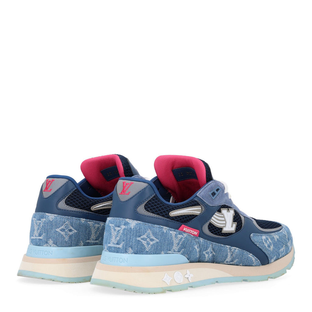 Monogram Denim Mesh Mens Run Away Sneakers 10 Blue