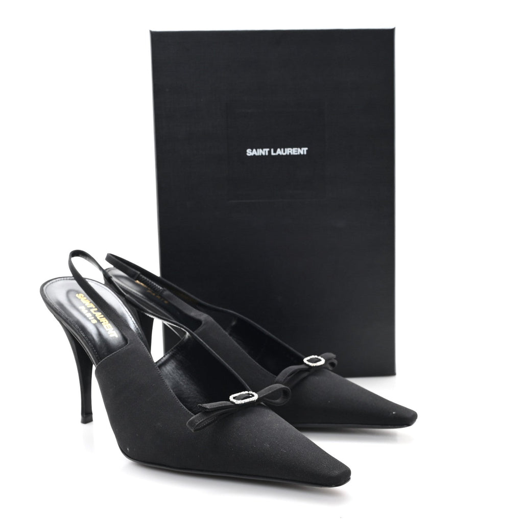 Crepe De Chine Crystal Bow Slingback Pumps 41.5 Black