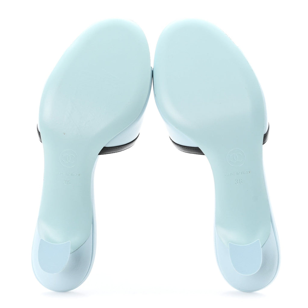 Lambskin CC Cutout Mules 36 Blue Black