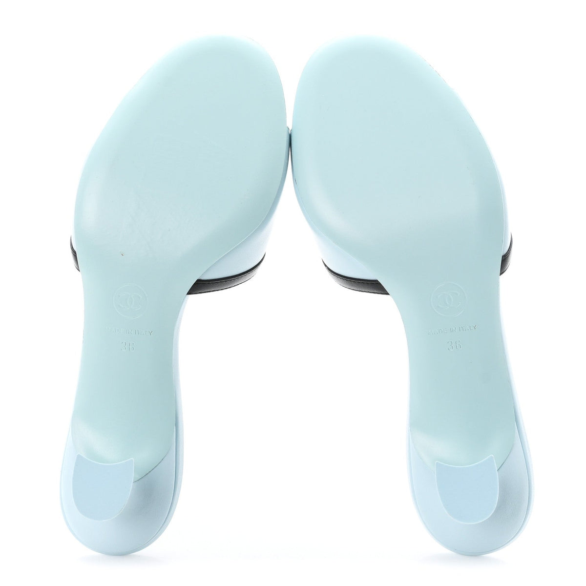 Lambskin CC Cutout Mules 36 Blue Black