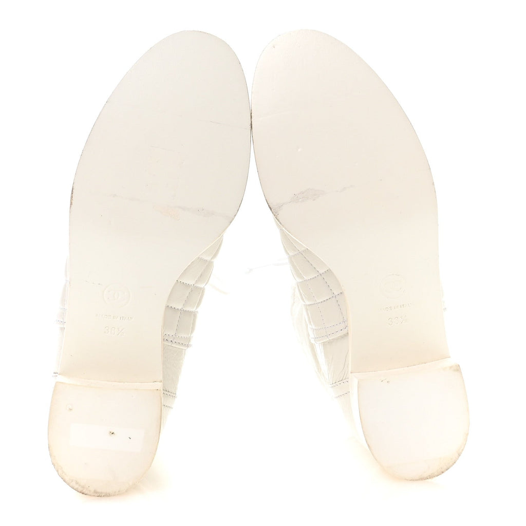 Distressed Patent Quilted Cap Toe Short Boots 38.5 White Black