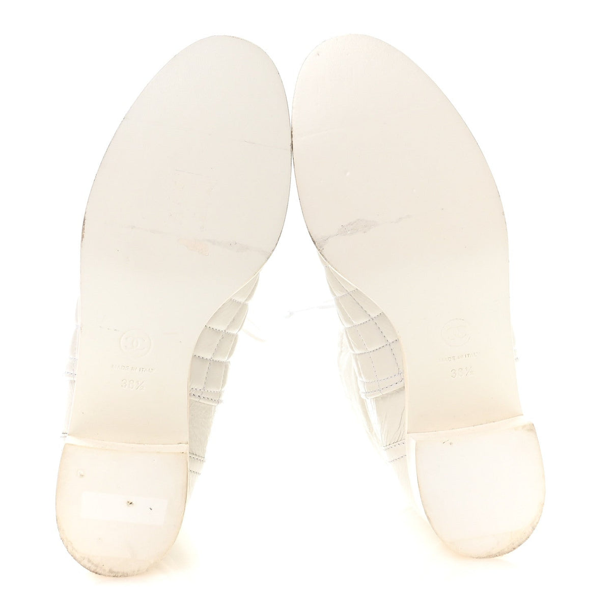Distressed Patent Quilted Cap Toe Short Boots 38.5 White Black
