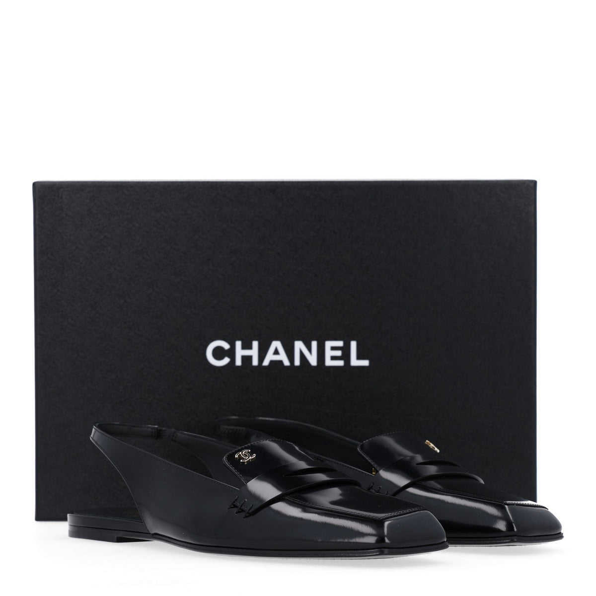 Shiny Calfskin Slingback Loafers 38 Black