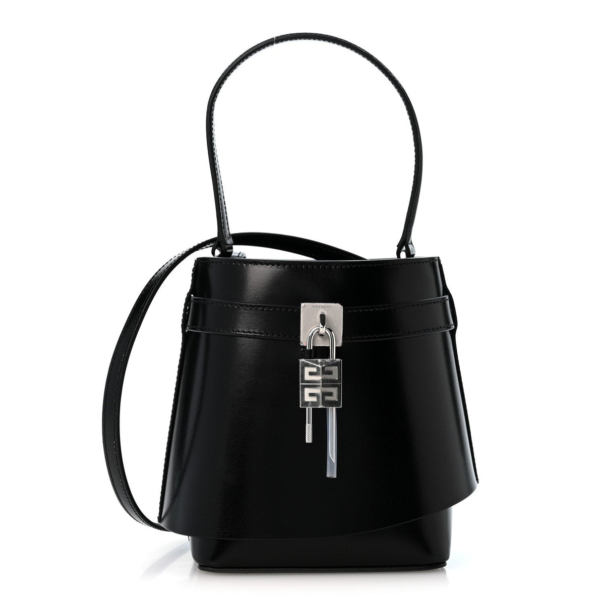 Box Calfskin Shark Lock Bucket Bag Black
