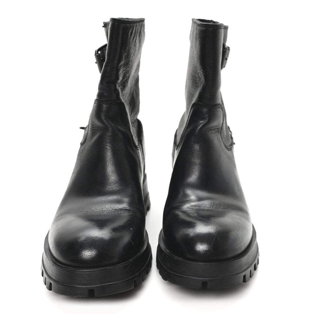 Calfskin Double Buckle Combat Boots 37 Black