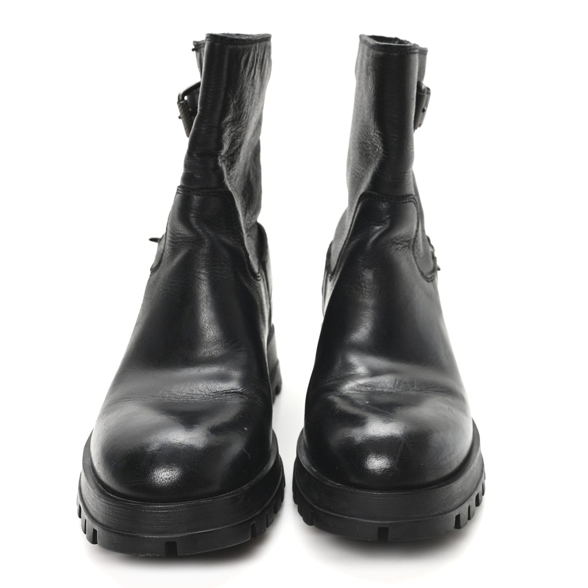 Calfskin Double Buckle Combat Boots 37 Black