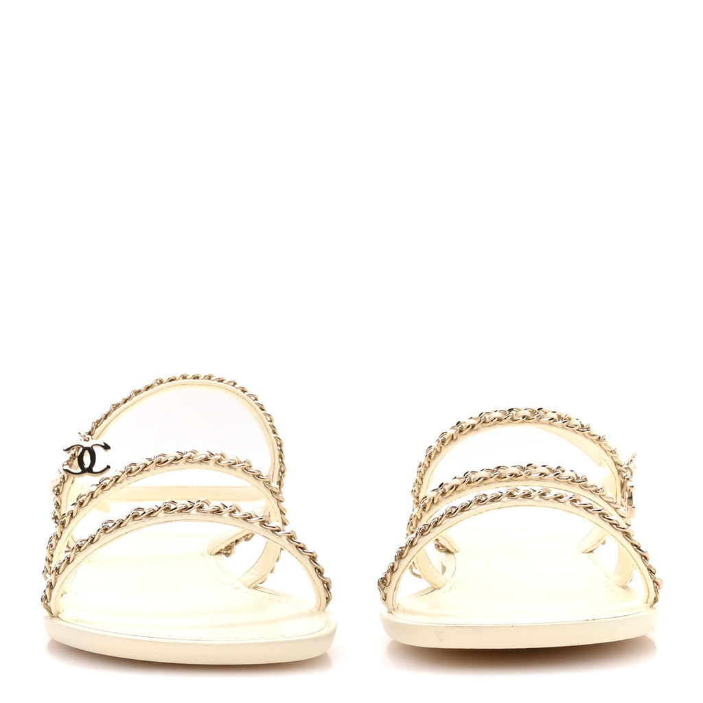 Lambskin CC Chain Flat Sandals 40 Ivory